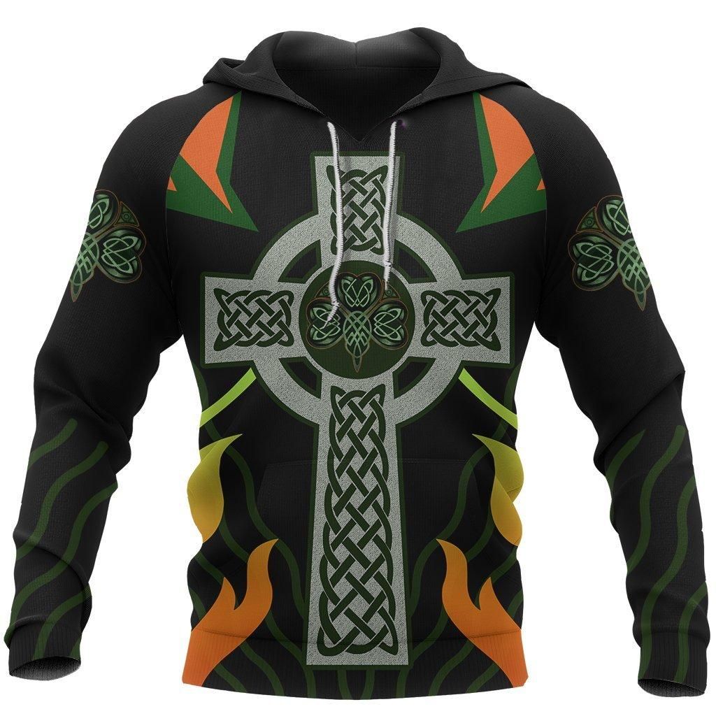 St Patrick's Day Shirts Irish Celtic Cross Flame Hoodie For Men And Women Tt0129