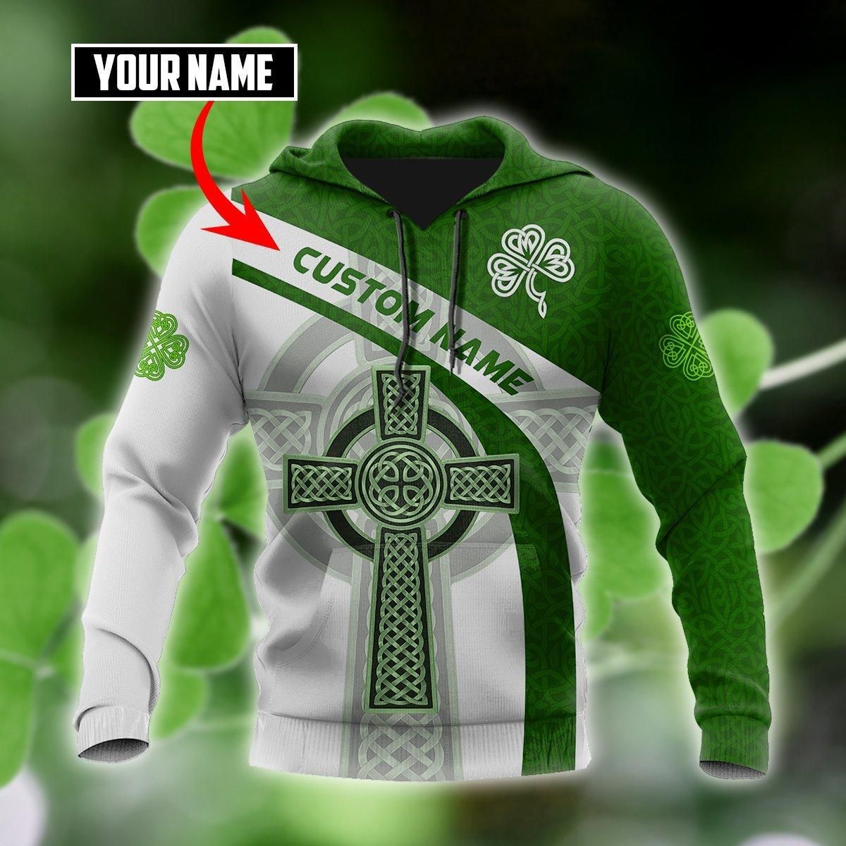 Custom Name Irish Celtic Knot Cross 3D Design Print Shirts PAN