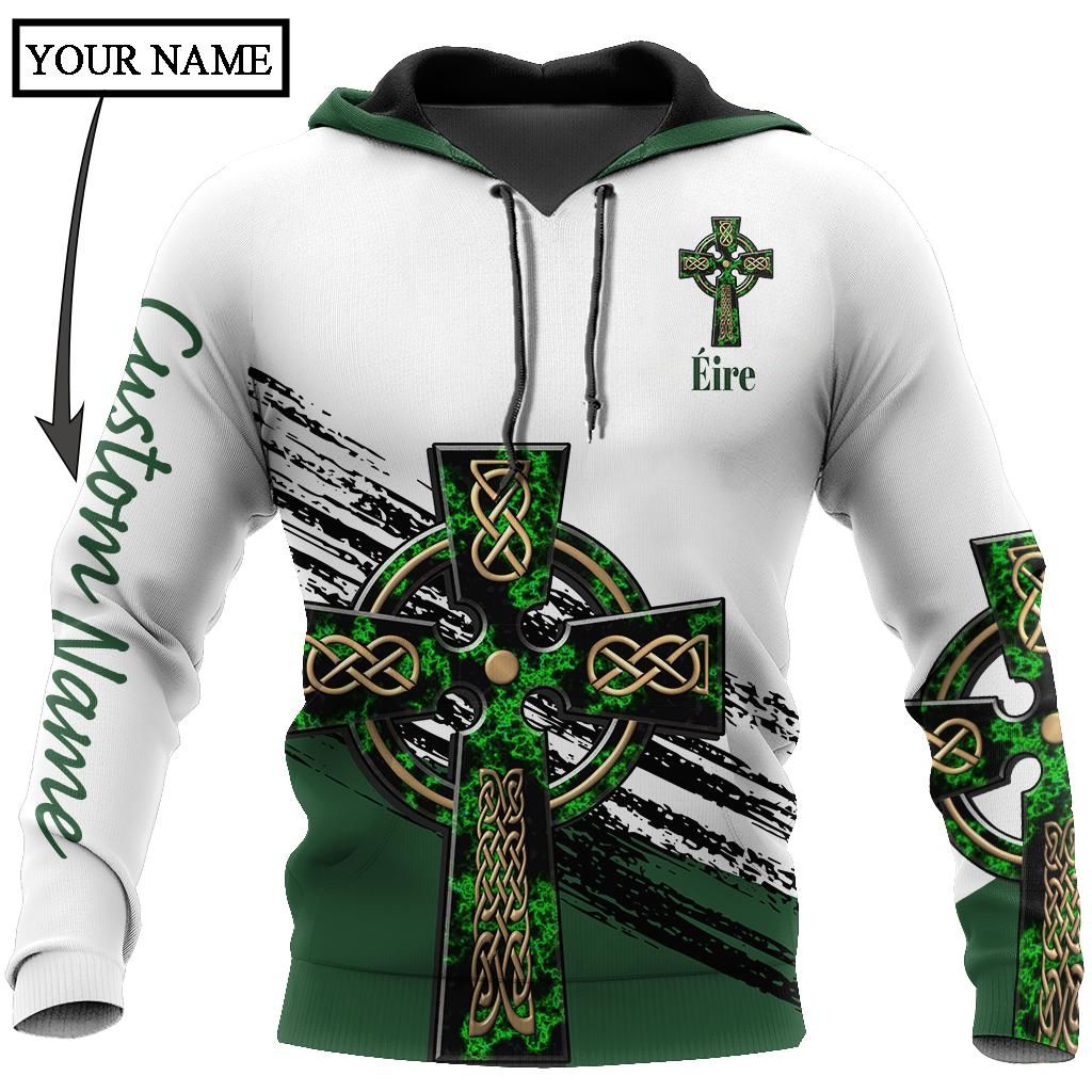 Irish St.Patrick Celtic Cross 3D Hoodie Shirt For Men And Women Custom Name