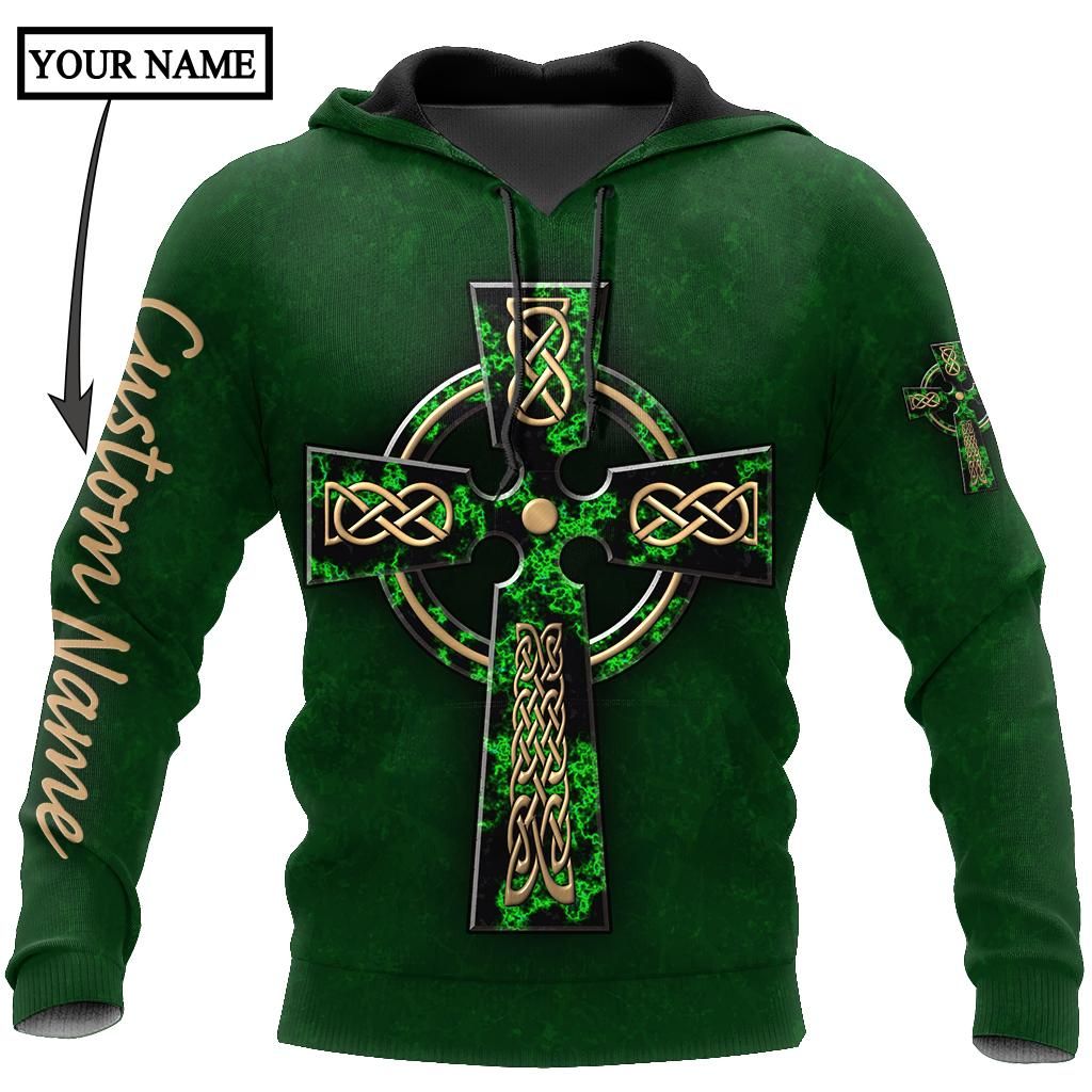 Irish St.Patrick Cross 3D Hoodie Shirt For Men And Women Custom Name
