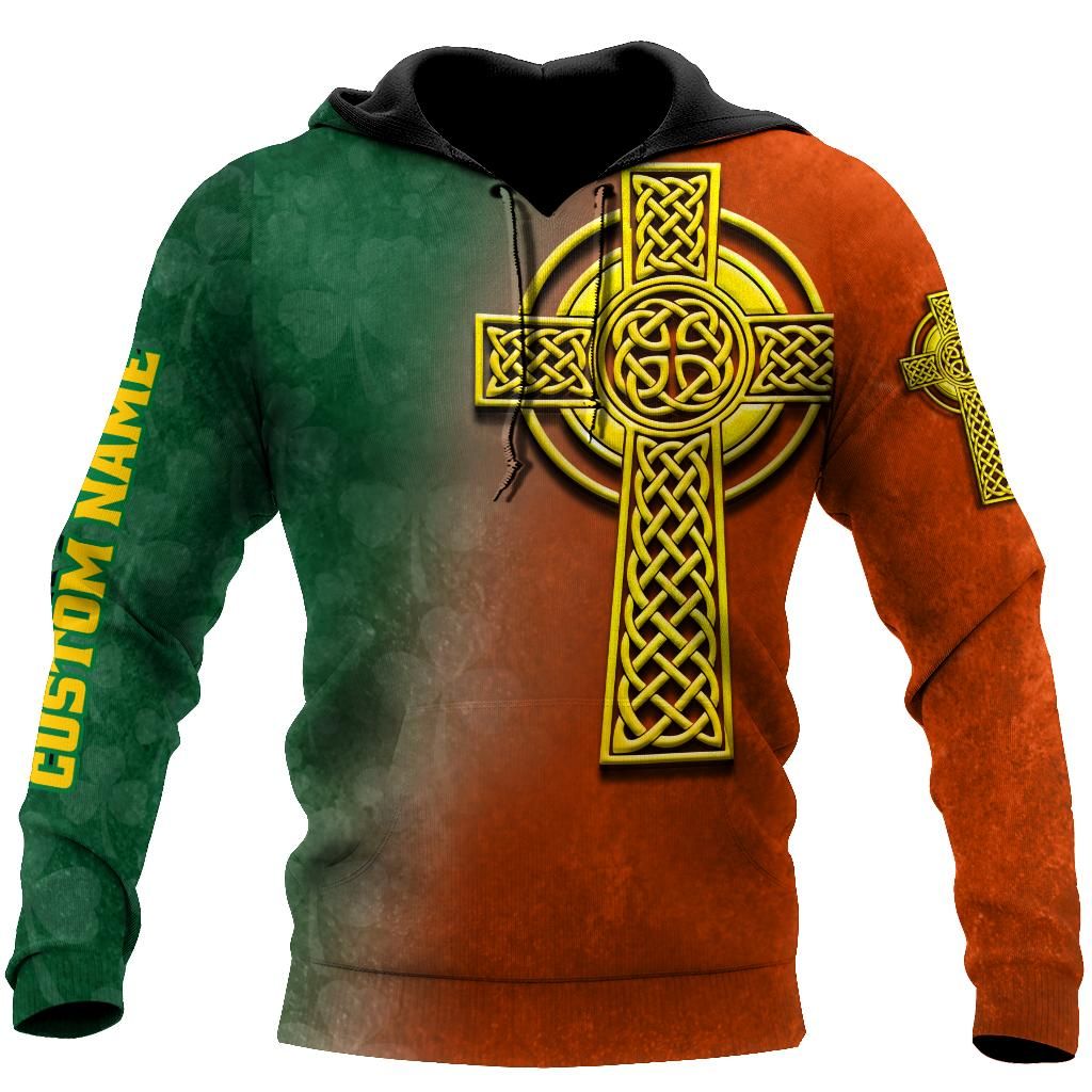 Irish St.Patrick Cross 3D Hoodie Shirt For Men And Women Custom Name
