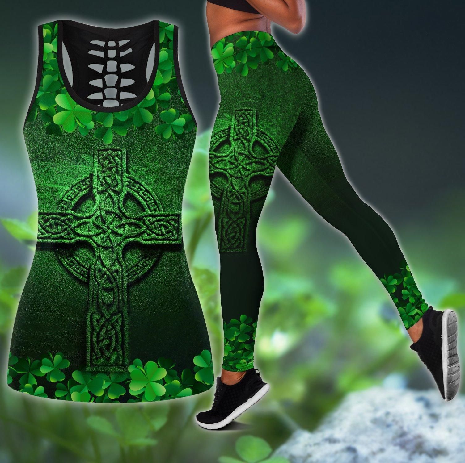 Irish St Patrick's Day Outfit Women's Shamrock Green Legging & Tank Top Set PAN3DSET0310