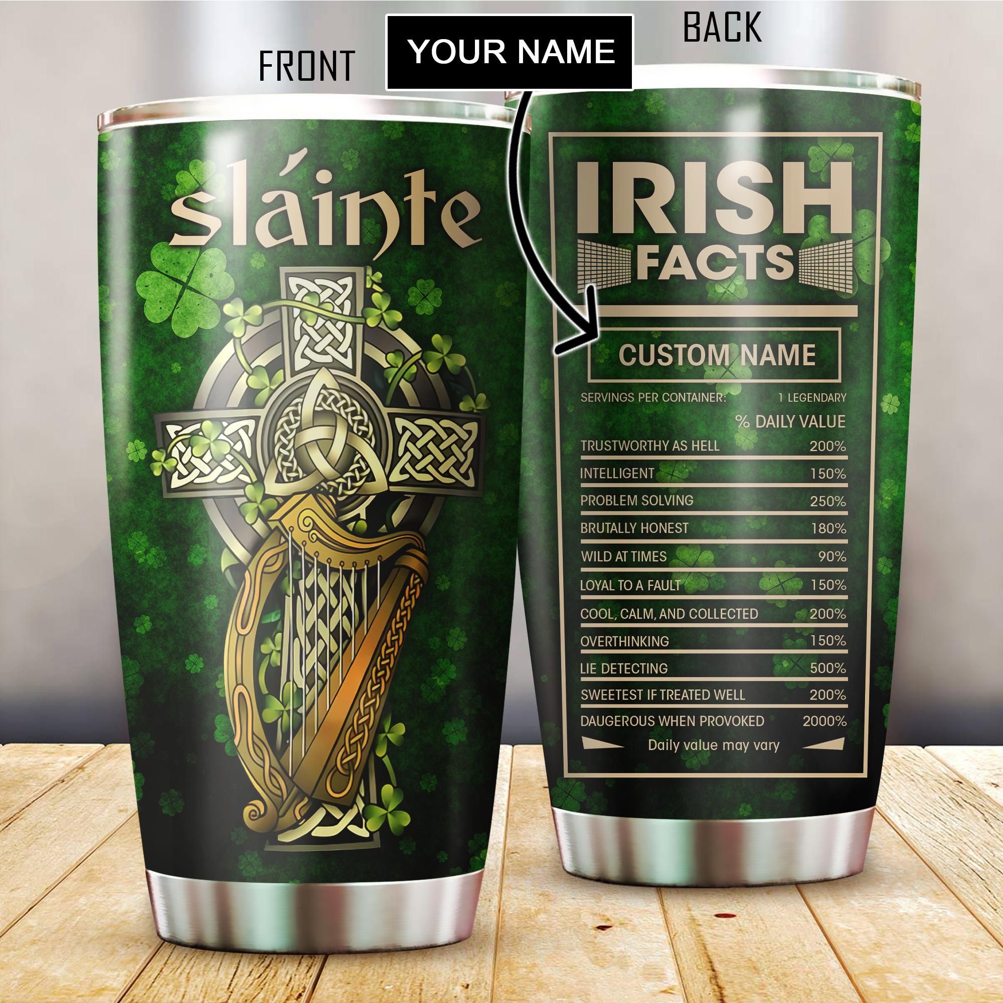 Personalized St Patrick's Day Gift Irish Stainless Steel Tumbler 20Oz Pd03022102