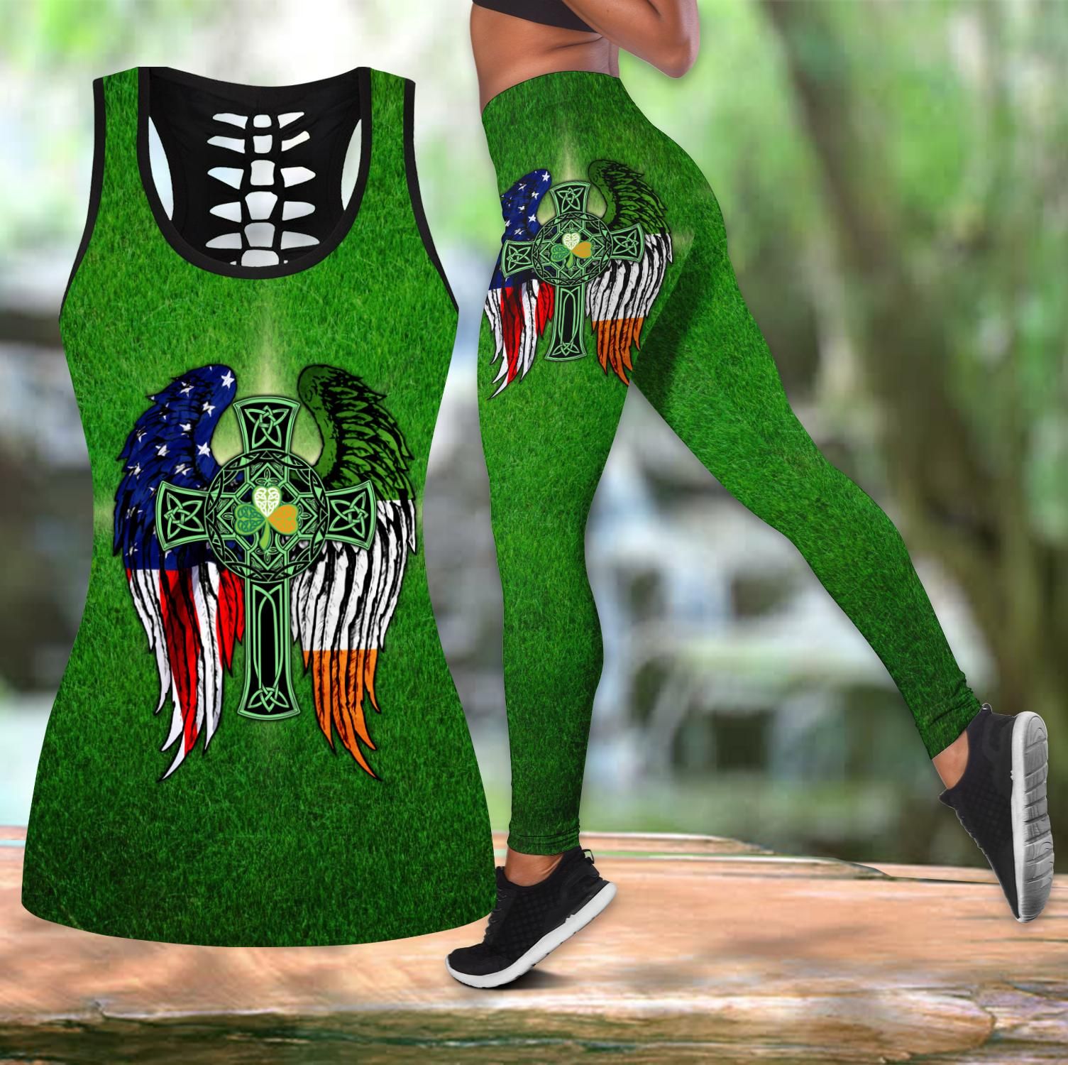 St Patrick's Day American By Birth Irish By Grace Legging And Tank Top