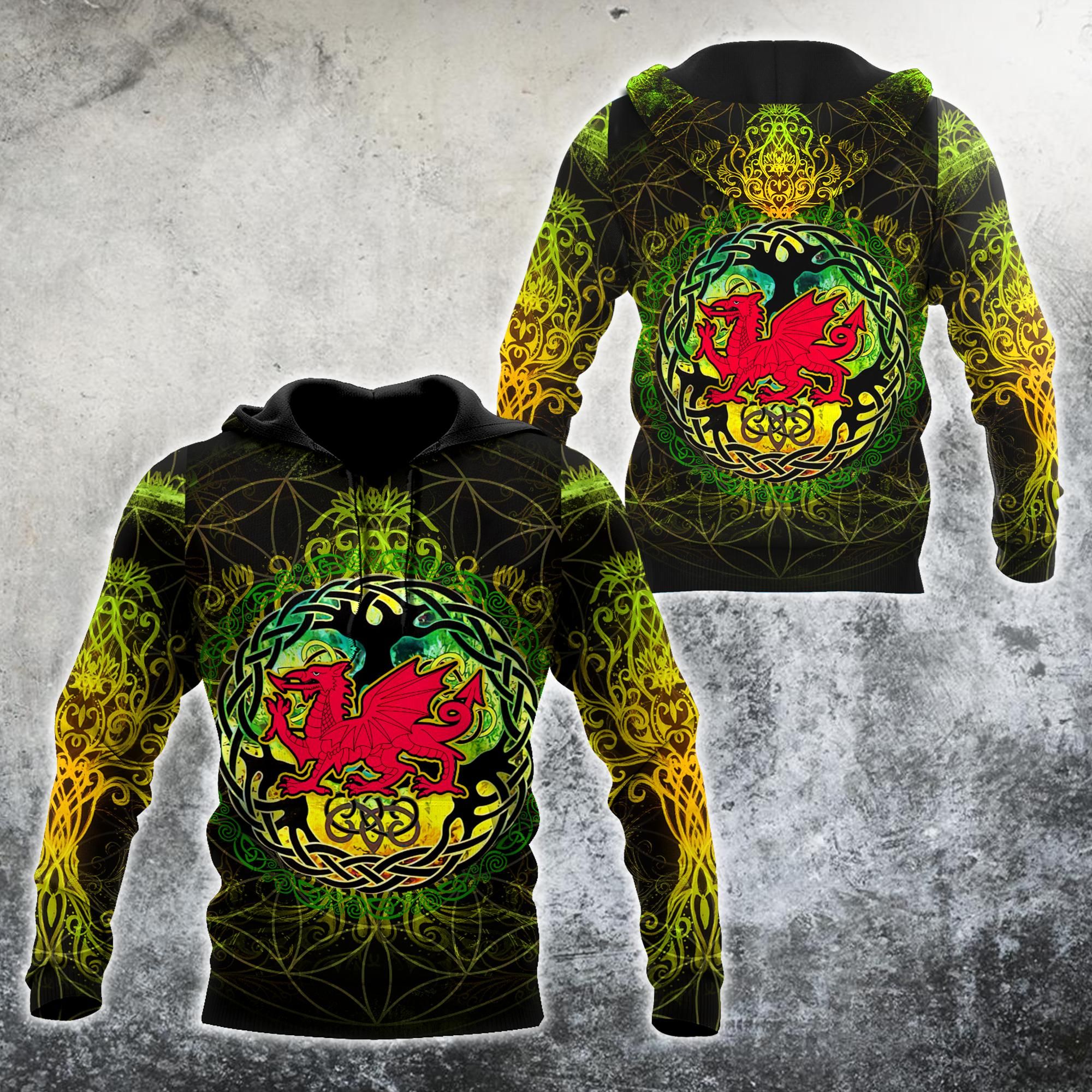 Celtic Wales Dragon Tattoo Hoodie For Men And Women Mh04022104