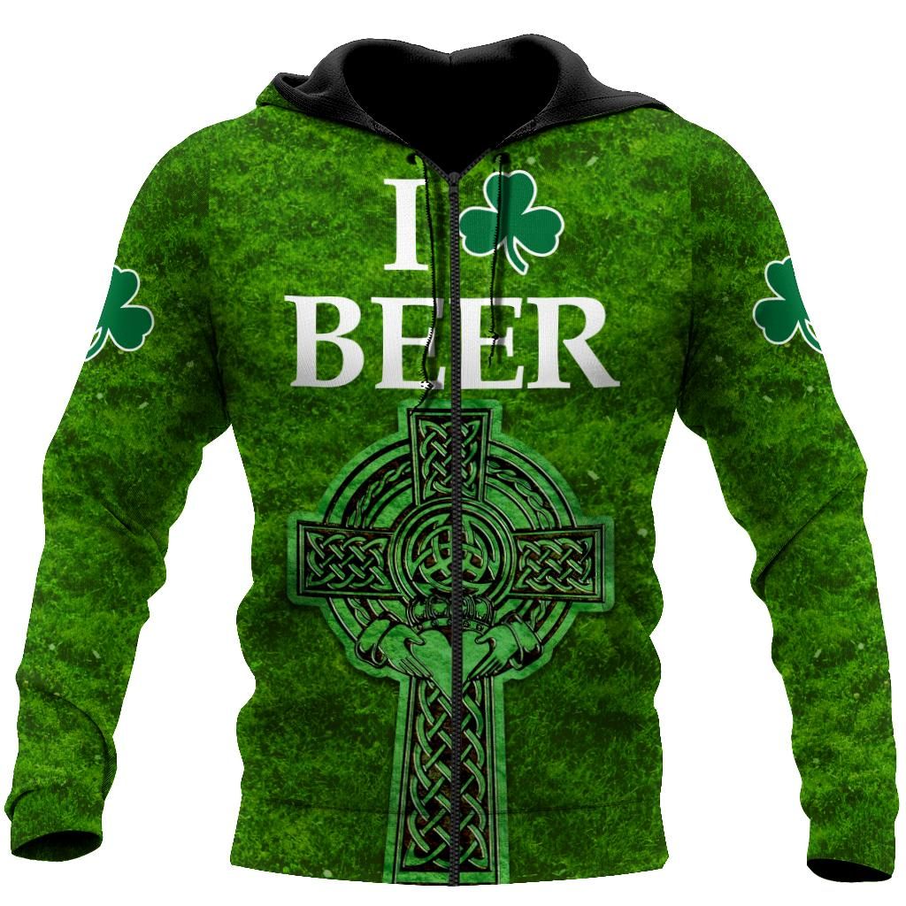 I Love Beer St.Patrick Day 3D Hoodie Shirt For Men And Women Lam