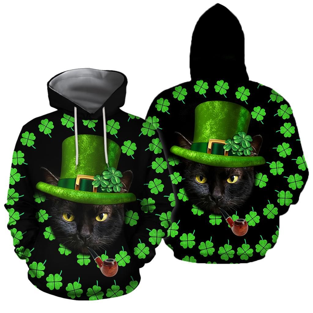 3D All Over Printed Irish- American Black Cat St Patrick Day Unisex Shirts