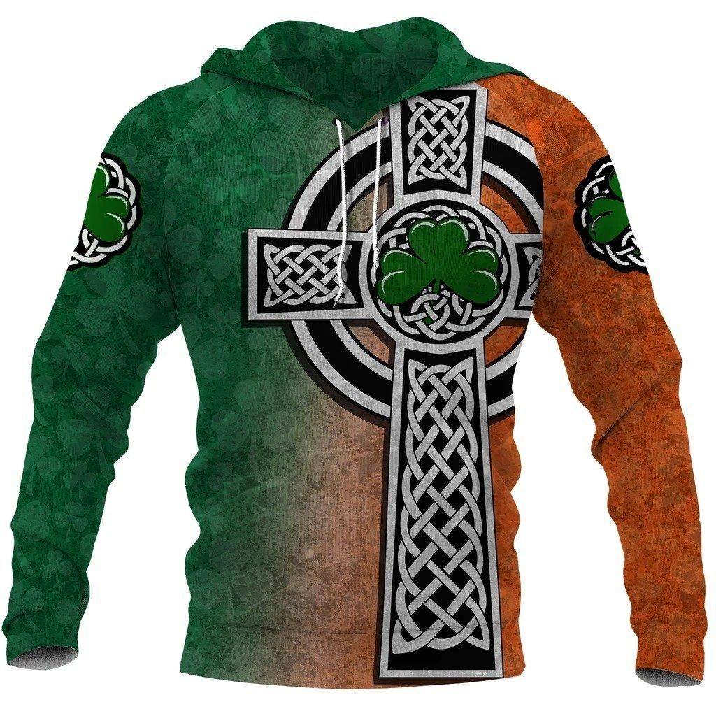 Irish Saint Patrick'S Day Shamrock Celtic Cross Hoodie T-Shirt Sweatshirt
