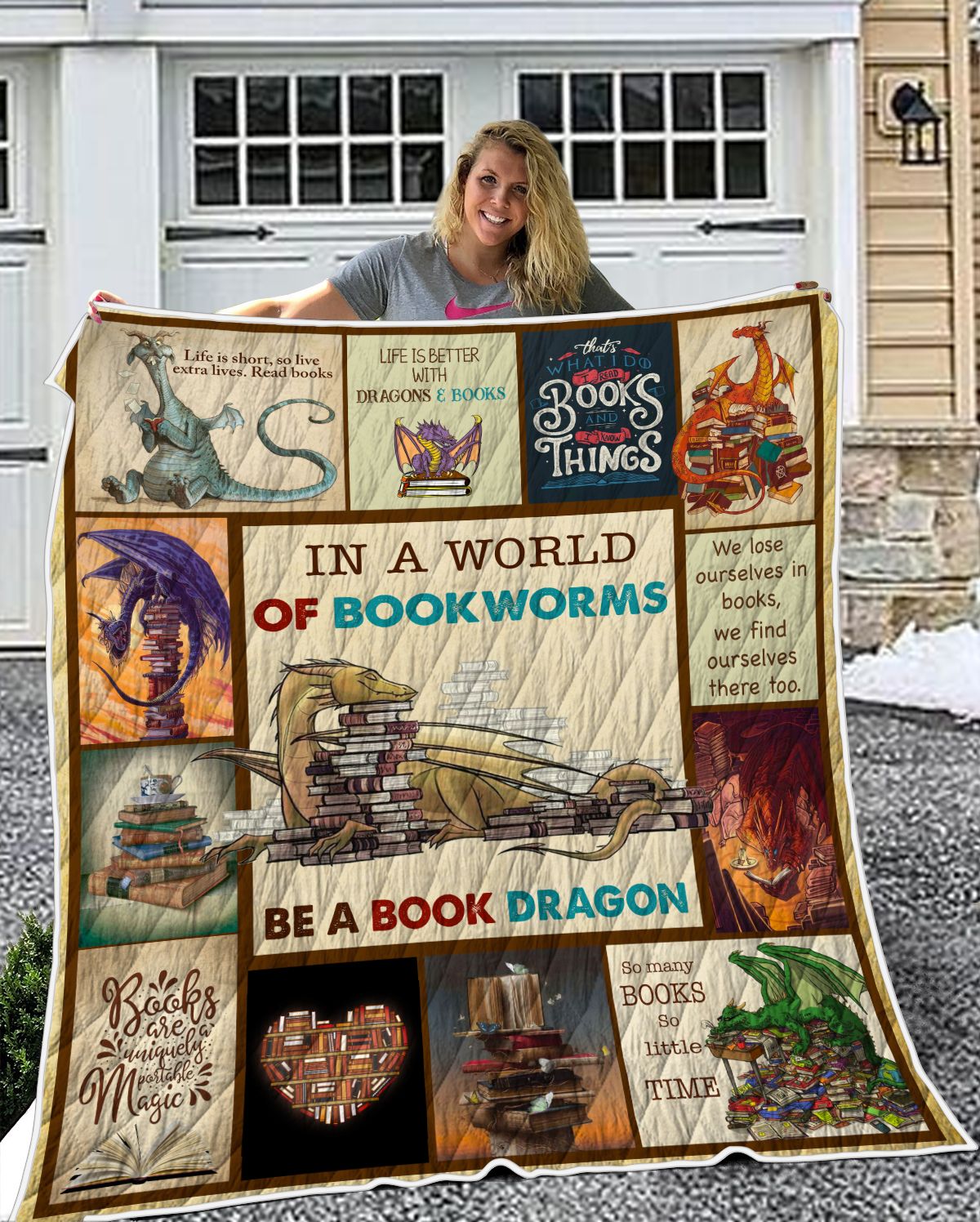 In A World Of Bookworms Be A Book Dragon Quilt PAN