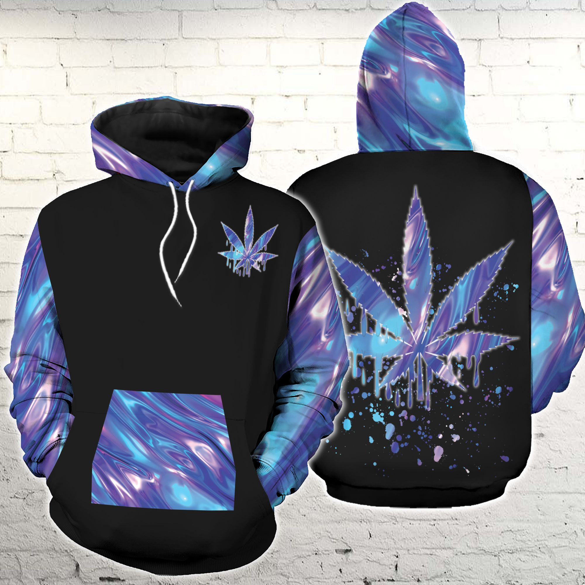 Weed Holographic Hoodie 3D All Over Print PAN