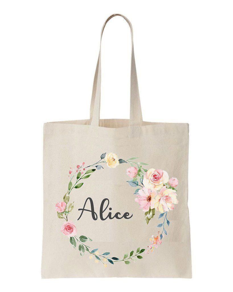 Circle Flowers Custom Name Printed Tote Bag Gift For Girls
