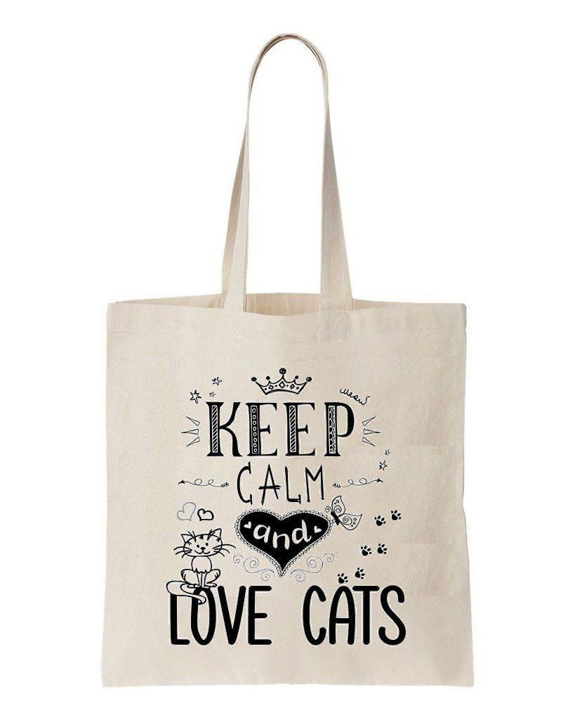 Keep Calm And Love Cats Printed Tote Bag Gift For Cats Lovers