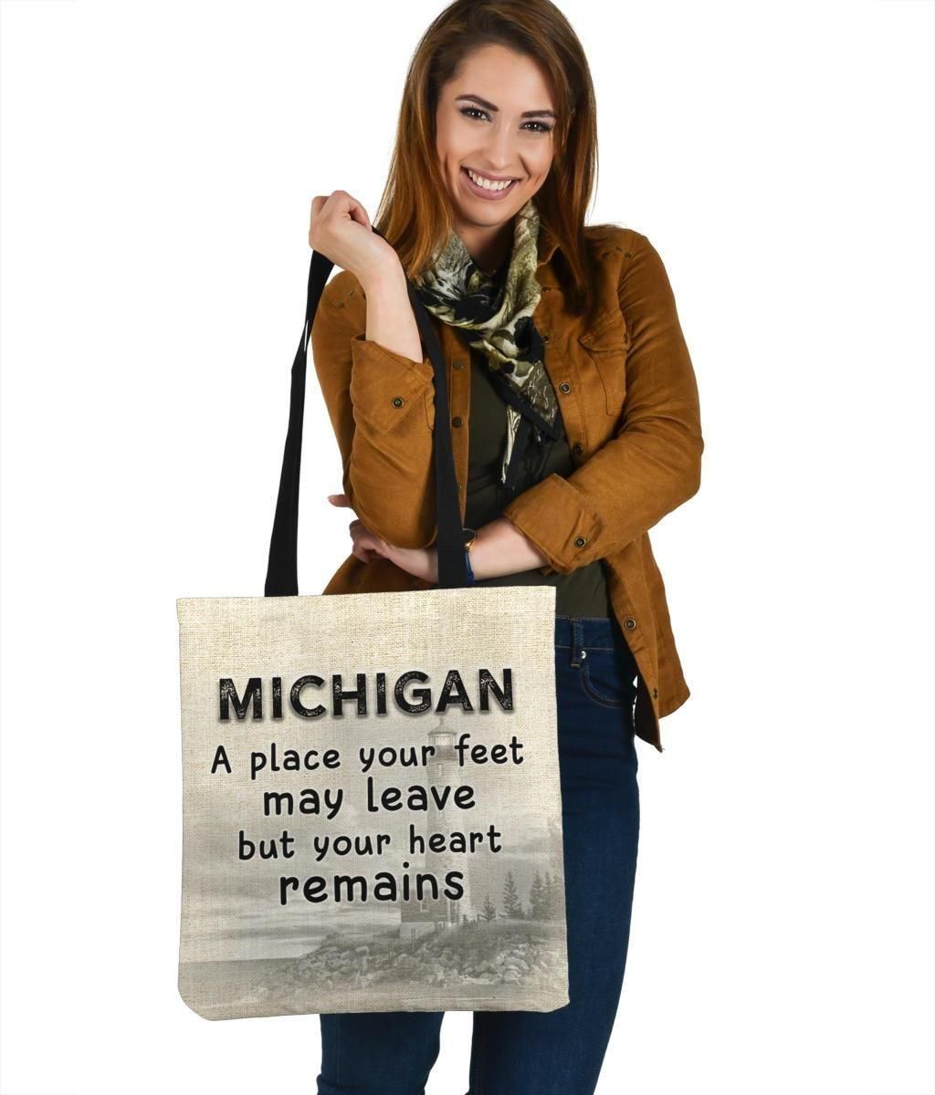 Michigan A Place Your Feet Leave Your Heart Remains Tote Bag