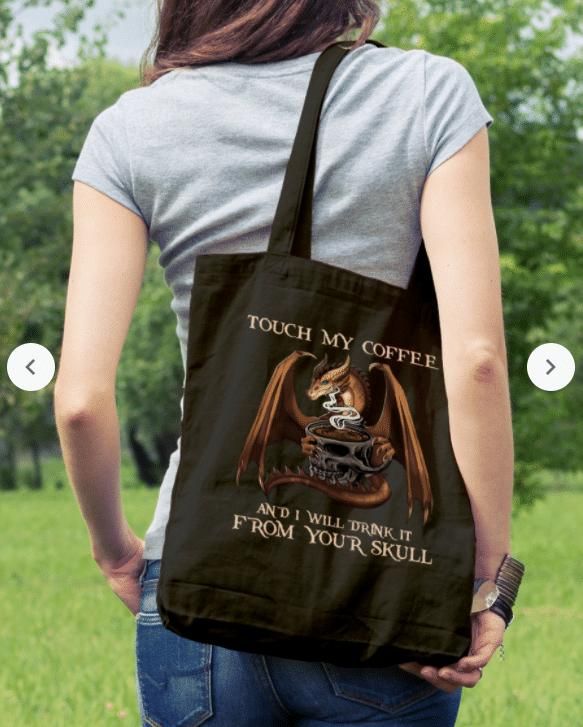 Brown Dragon Touch My Coffee Printed Tote Bag