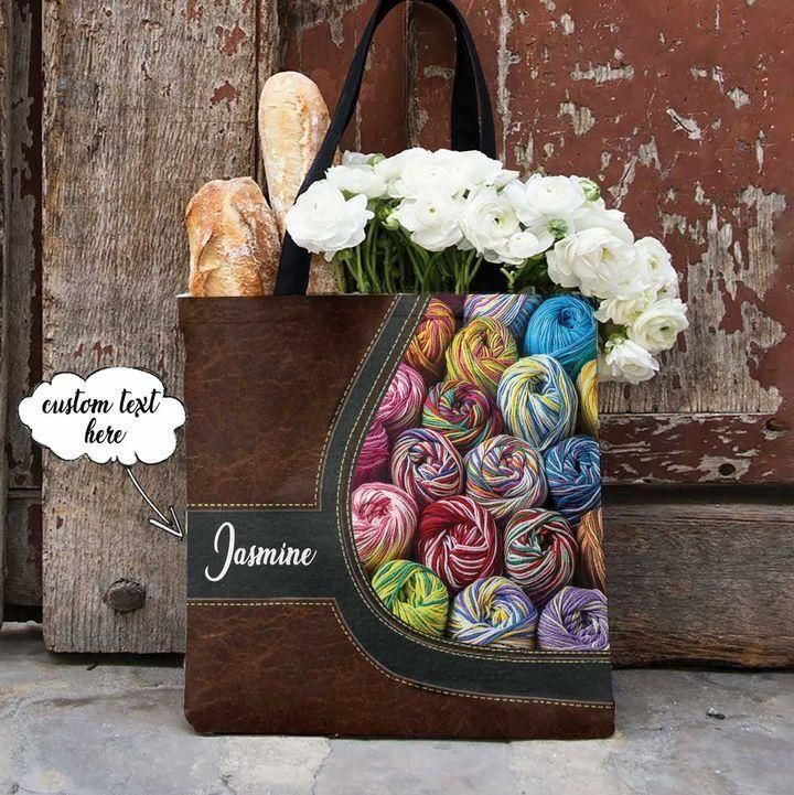 Love Crochet Knitting Leather Pattern Custom Name Printed Tote Bag