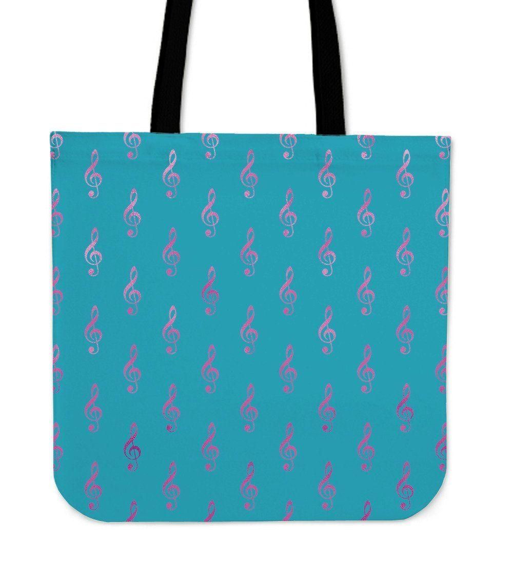 Turquoise And Pink Treble Clef Tote Bag