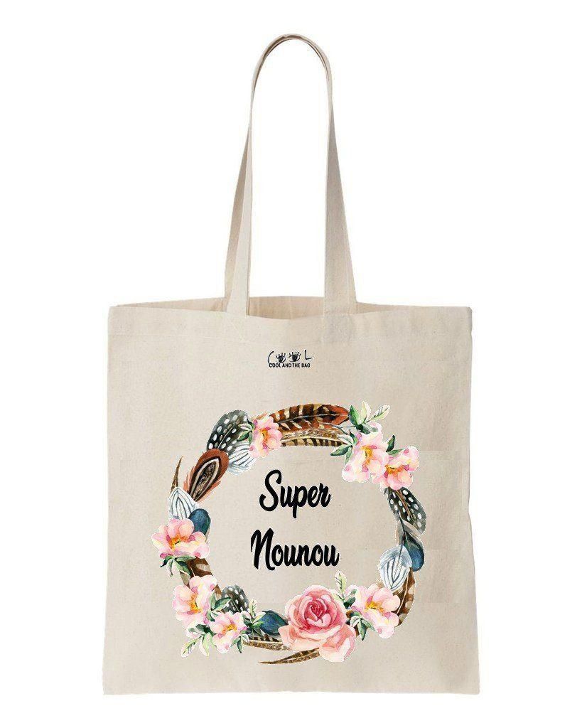 Super Nounou Flowers With Feather Printed Tote Bag Birthday Gift For Girls