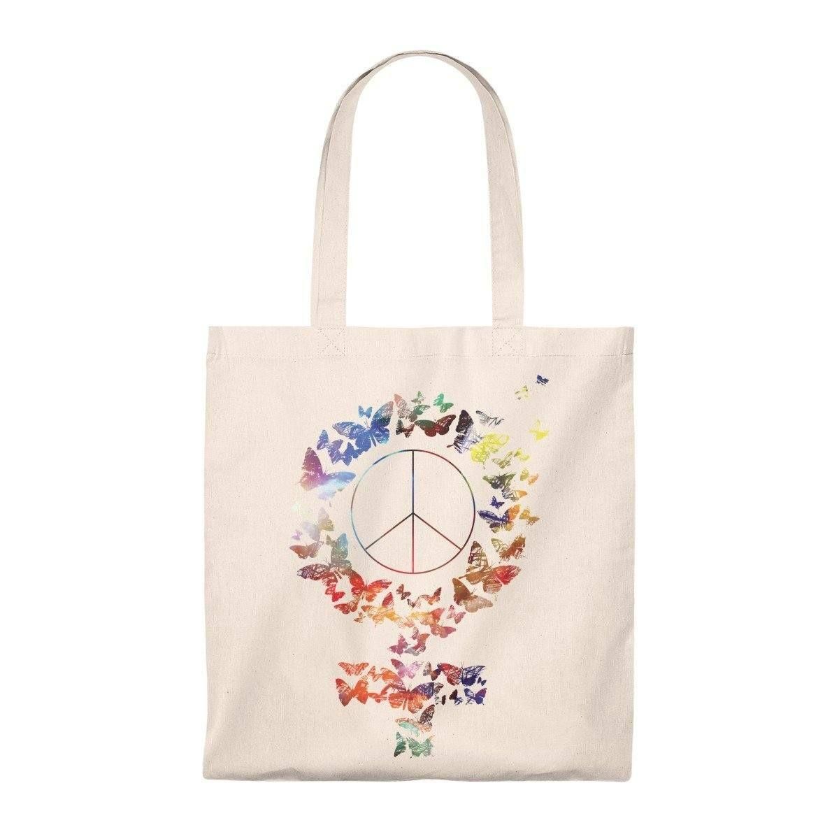 Colorful Butterflies Peace Sign Gift For Woman Printed Tote Bag