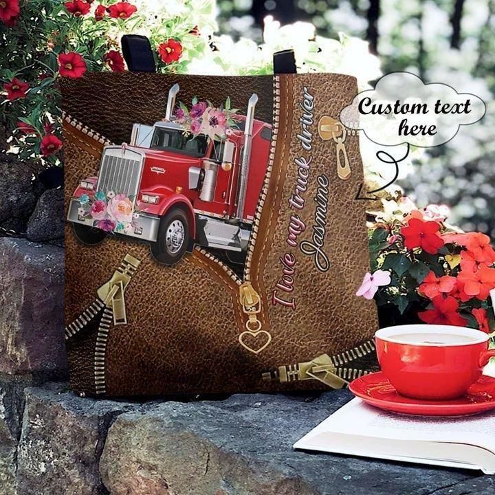 Trucker Love Trucks Floral Vintage Leather Pattern Custom Name Printed Tote Bag