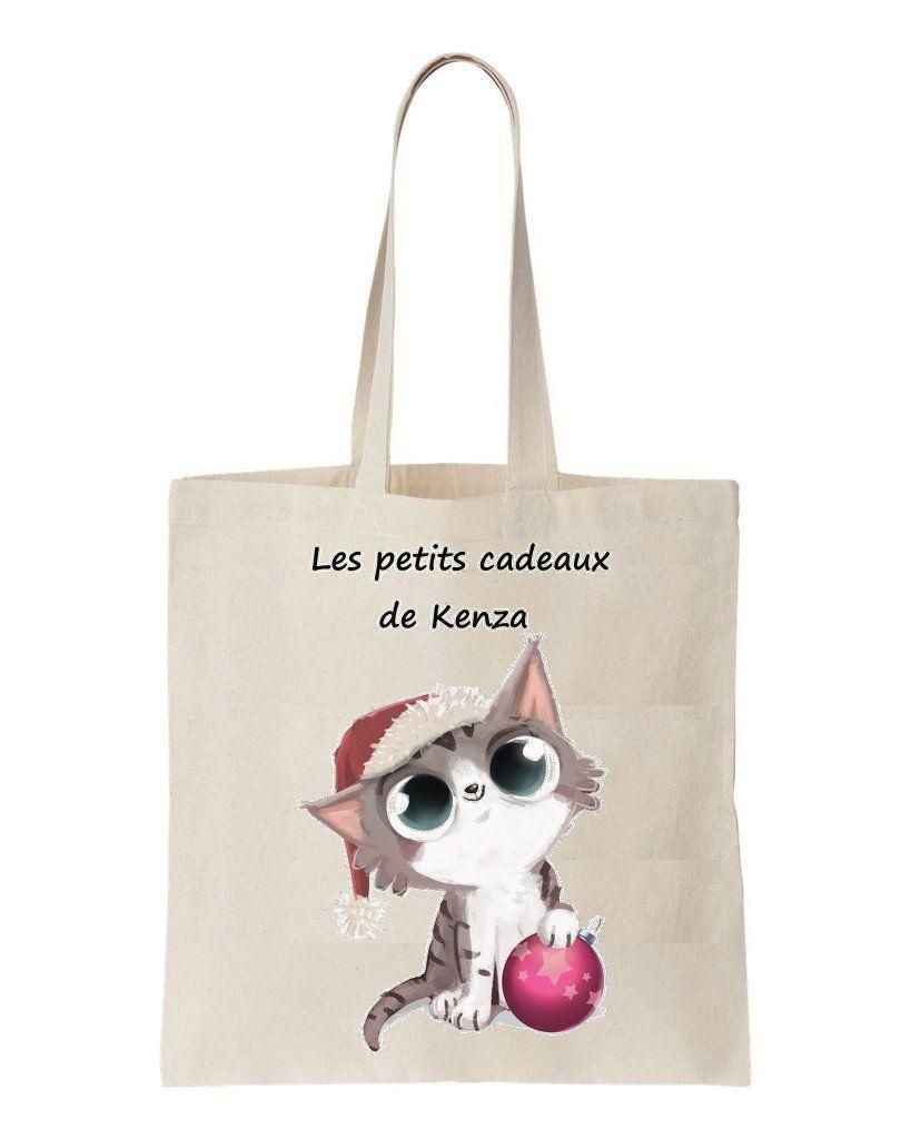 Cute Cat With Bauble Merry Christmas Printed Tote Bag Gift For Cat Lovers