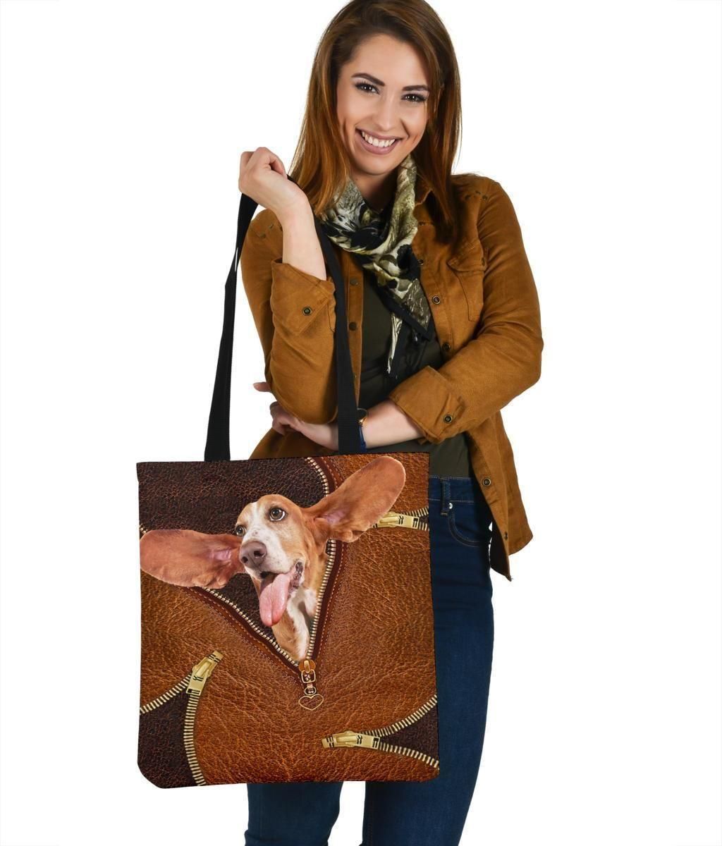 Love Basset Hound Dog Leather Fake Printed Tote Bag PANCVTB002