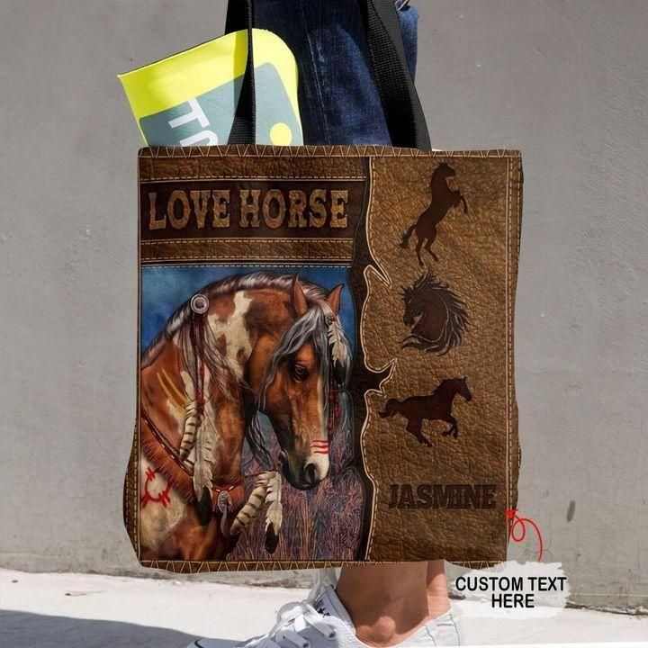 Love Horse Native America Custom Name Printed Tote Bag
