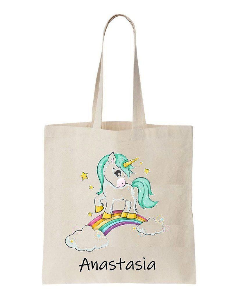 Blue Unicorn Rainbow Printed Tote Bag Birthday Gift For Girl
