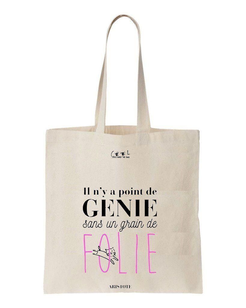 There Is No Genius Without A Touch Of Madness Printed Tote Bag Gift For Girls