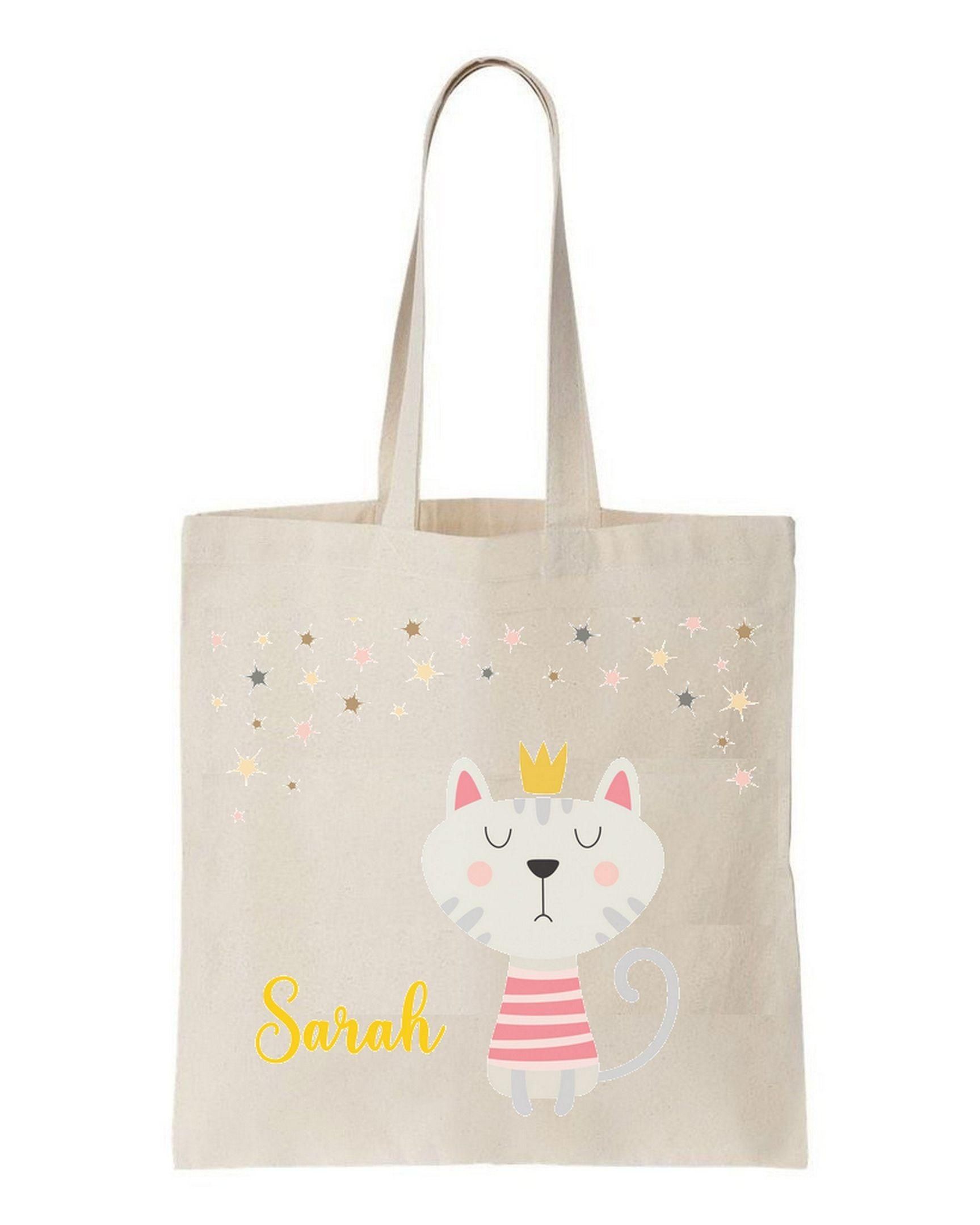 Cute Queen Cat Custom Name Printed Tote Bag Birthday Gift For Girl