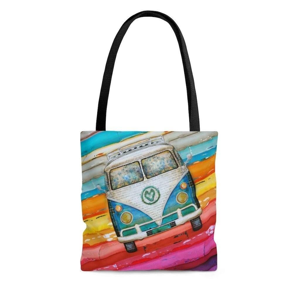 Hippie Van Rainbow Painted Printed Tote Bag