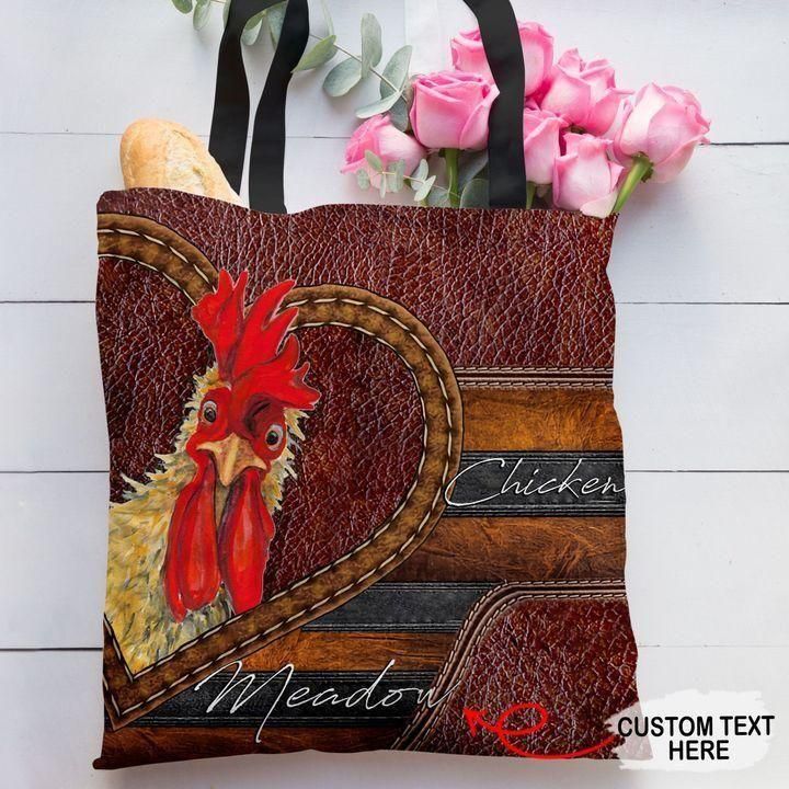 Love Chicken Leather Pattern Custom Name Printed Tote Bag