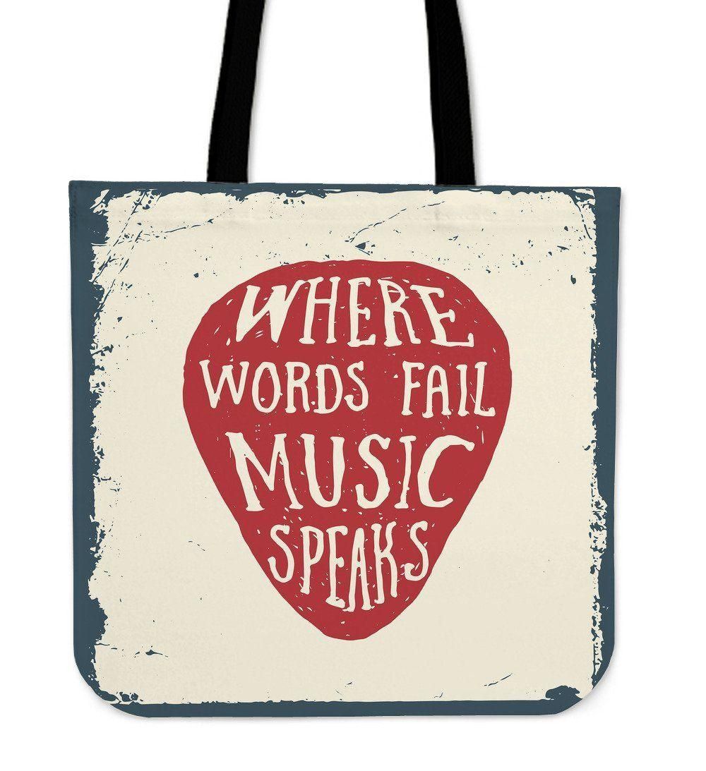 Where Words Fail Music Speaks Pick Printed Tote Bag