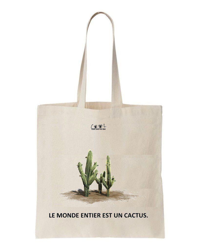 Le Monde Entier Est Un Cactus Printed Tote Bag Birthday Gift For Girls