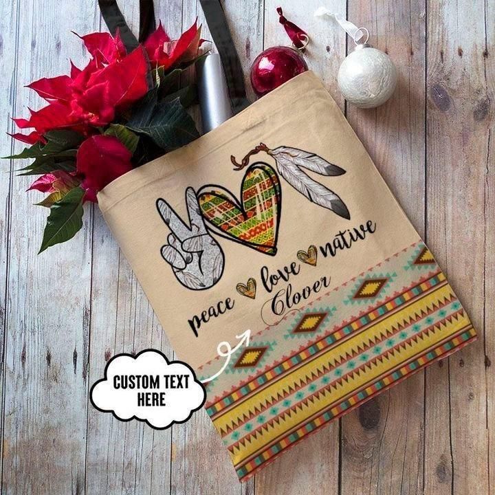 Peace Love Native American Pattern Custom Name Printed Tote Bag