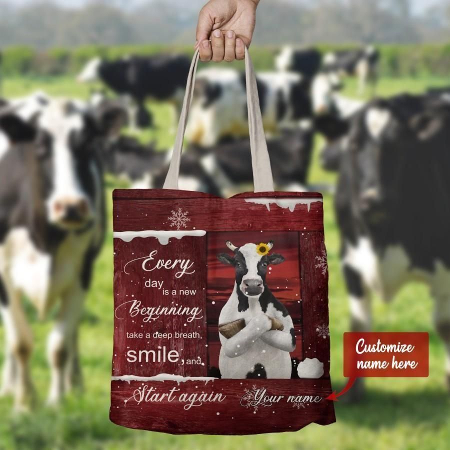 Cow Heifer Vintage Gift For Farmer Custom Name 3D Printed Tote Bag