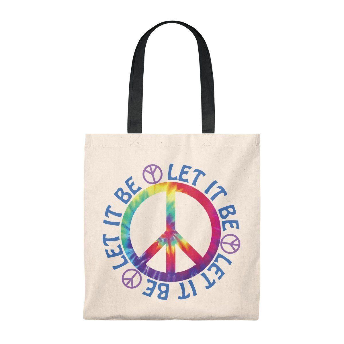 Let It Be Tie Dye Peace Sign Printed Tote Bag