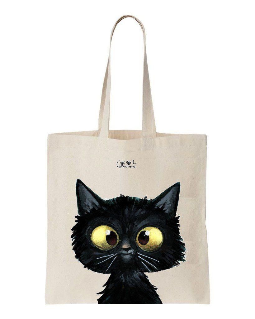 Black Cat Neko Custom Name Printed Tote Bag Gift For Cat Lovers