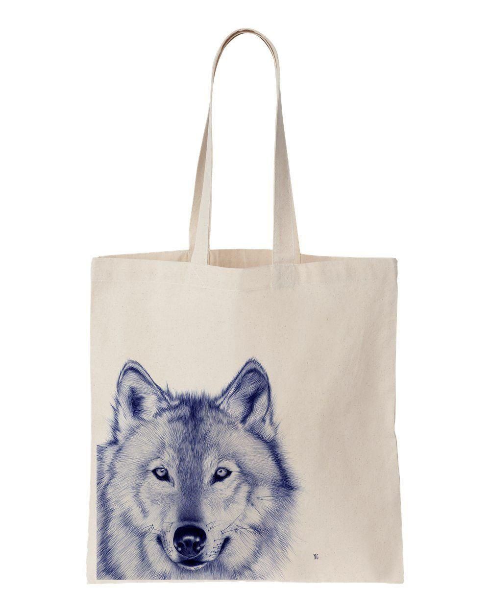 Blue Wolf Face Printed Tote Bag Birthday Gift For Girls