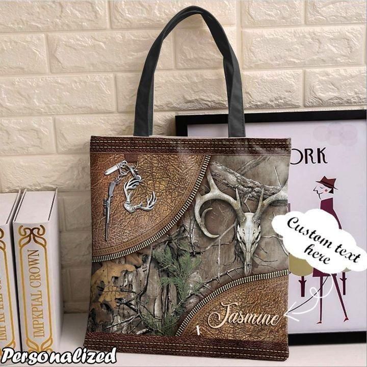 Bow Hunting Camouflage Leather Pattern Custom Name Printed Tote Bag
