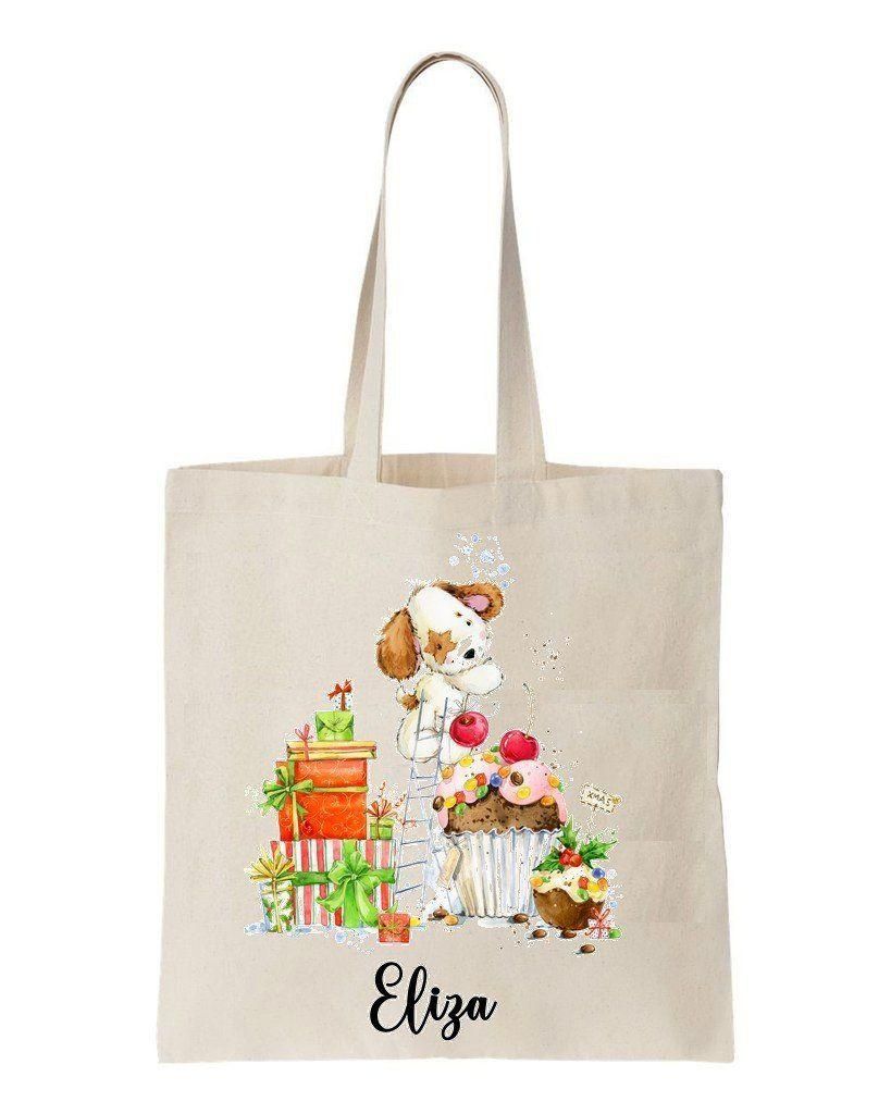 Cute Dog Christmas Gift Custom Name Printed Tote Bag