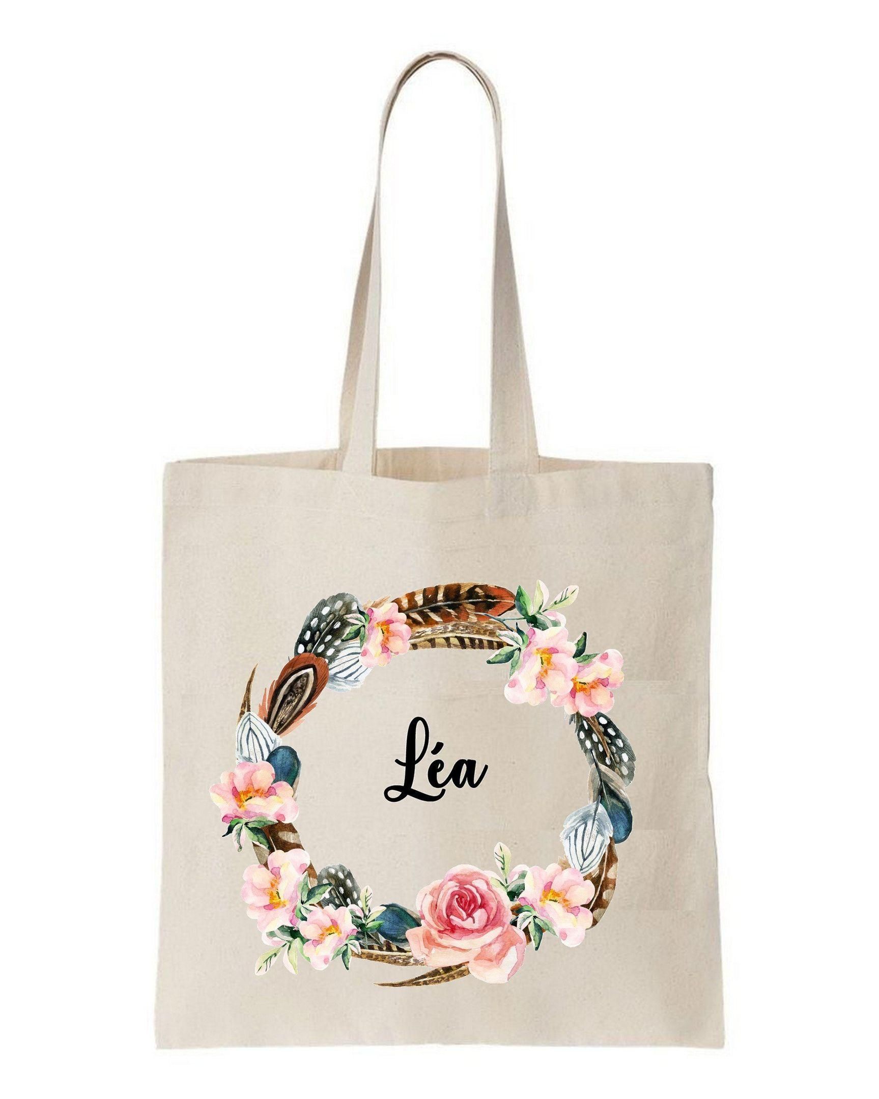 Flowers And Feather Printed Tote Bag Birthday Gift For Girl