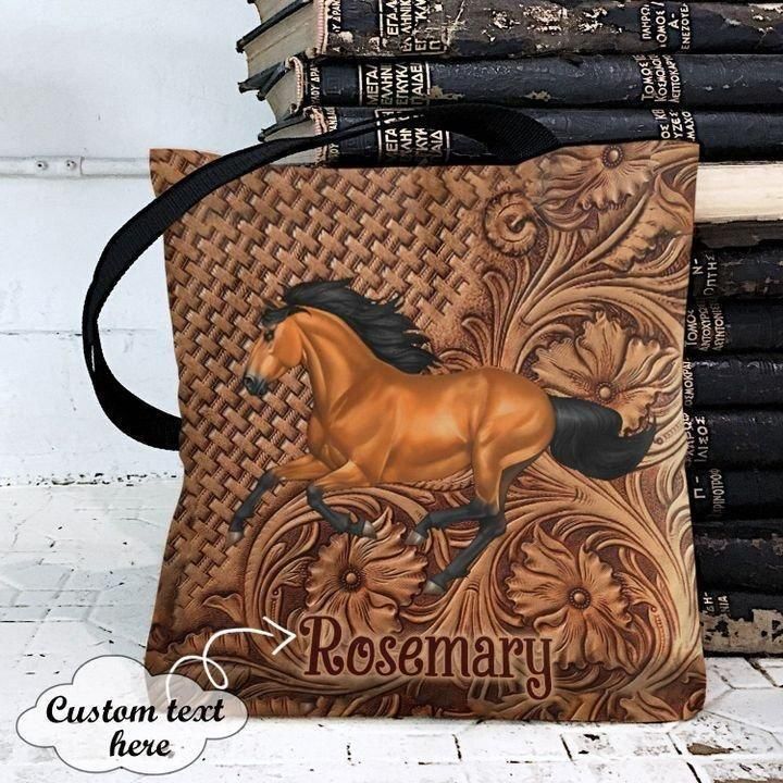 Wildlife Horse Woden Pattern Custom Name Printed Tote Bag
