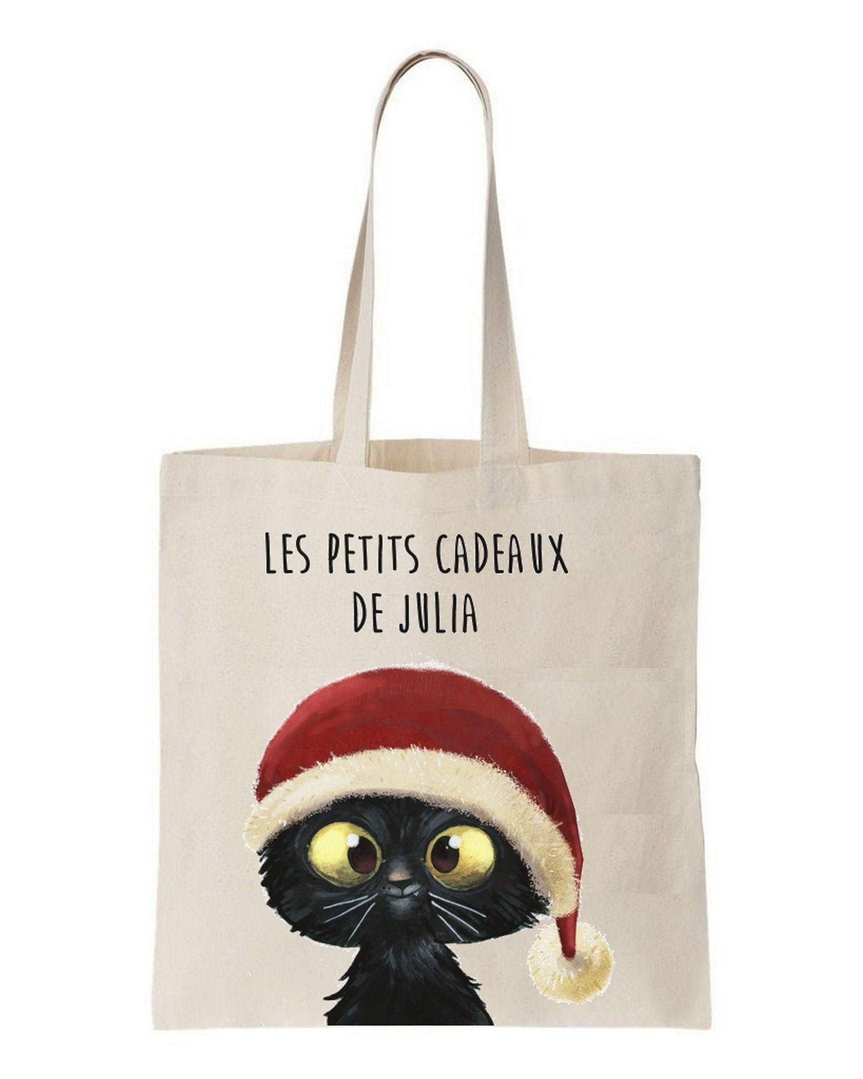 Black Cat Face Merry Christmas Printed Tote Bag Gift For Cat Lovers
