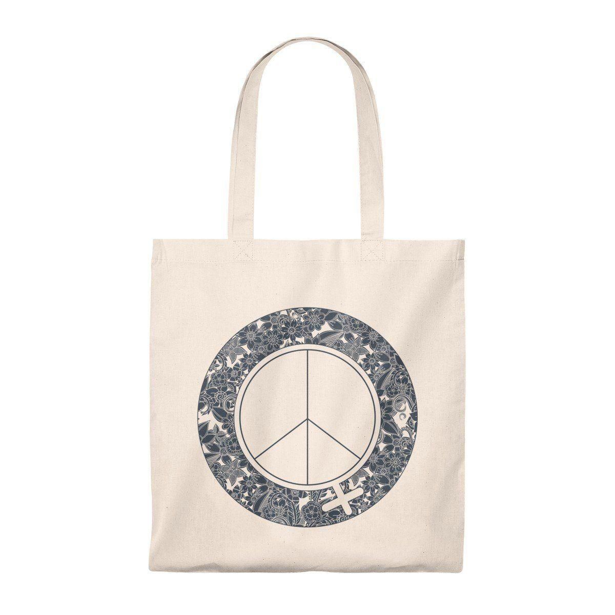 Flowers Circle Design Peace Sign Printed Tote Bag