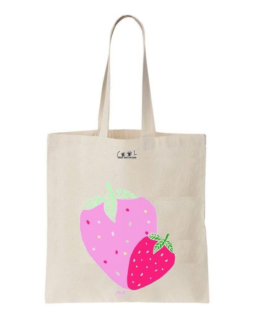 Pink Strawberry Printed Tote Bag Gift For Strawberry Lovers