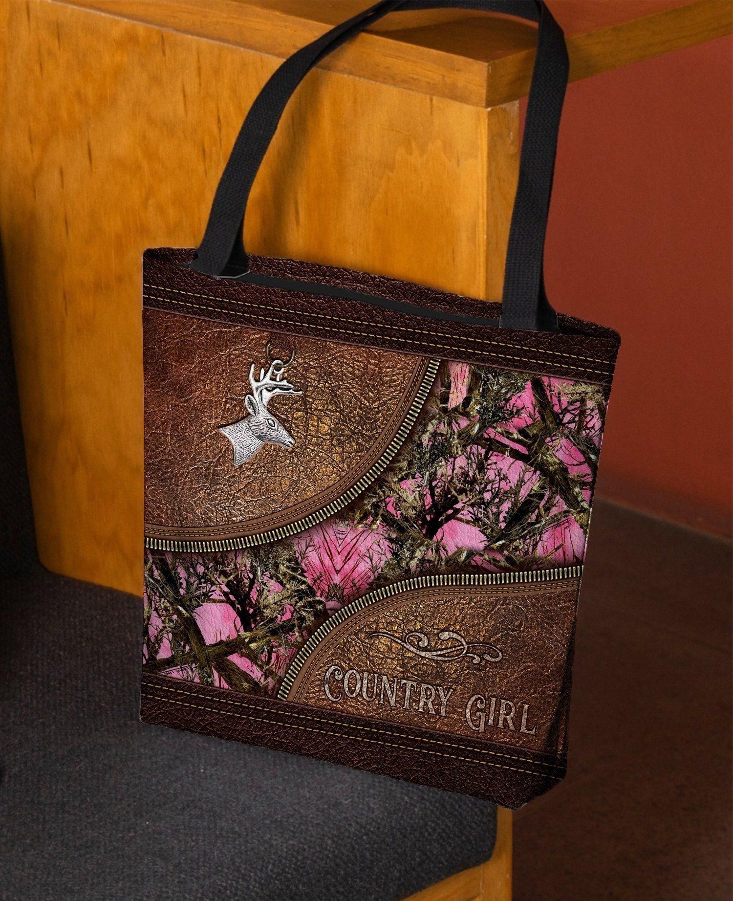 Country Girl Deer Camouflage Leather Color 3D Printed Tote Bag PAN