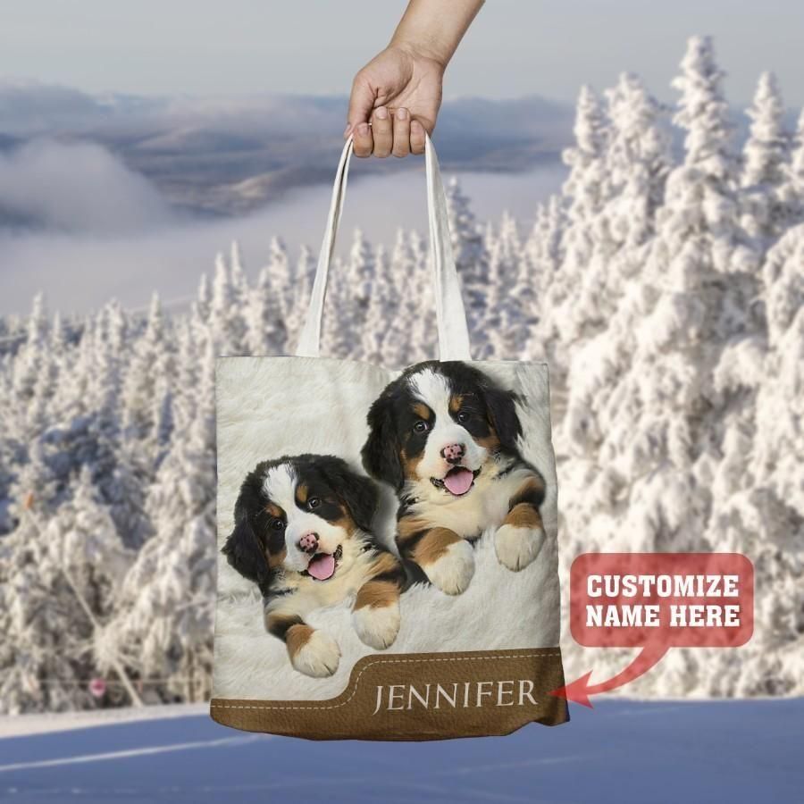 Cute Bernese Moutain Gift For Dog Lovers Custom Name Printed Tote Bag