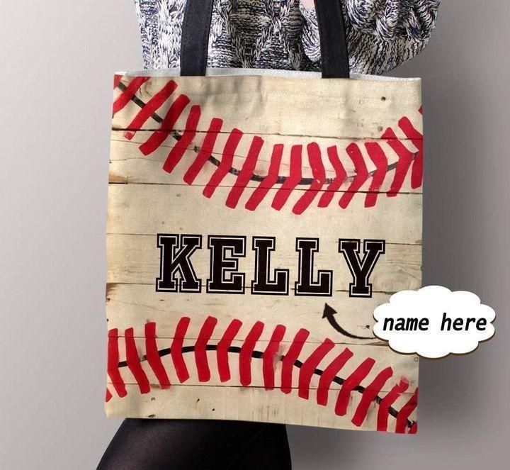 Sofball Love Baseball Vintage Custom Name Printed Tote Bag