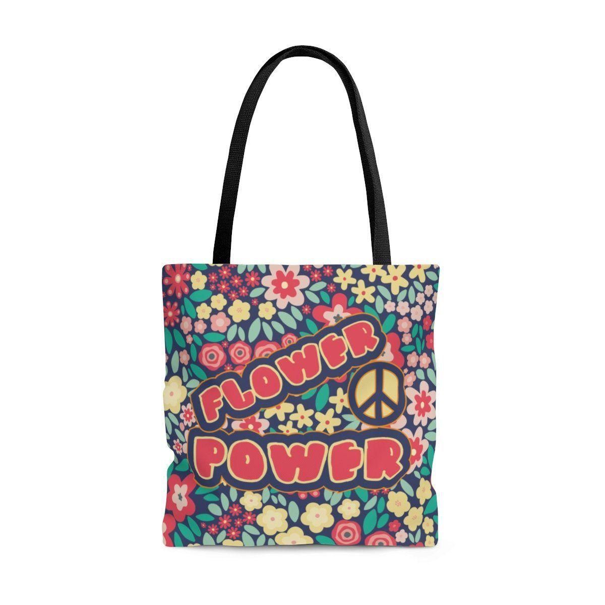 Flower Power Peace Sign Printed Tote Bag