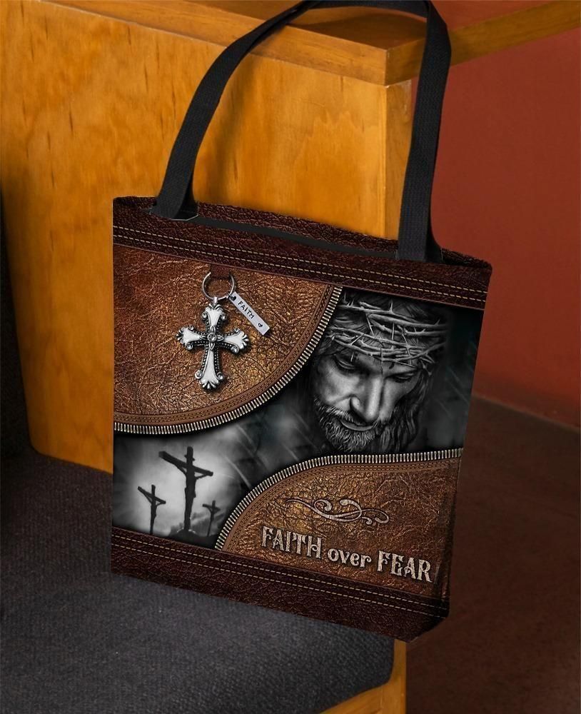 Jesus Christ God Faith Over Fear Printed Tote Bag PANCVTB012